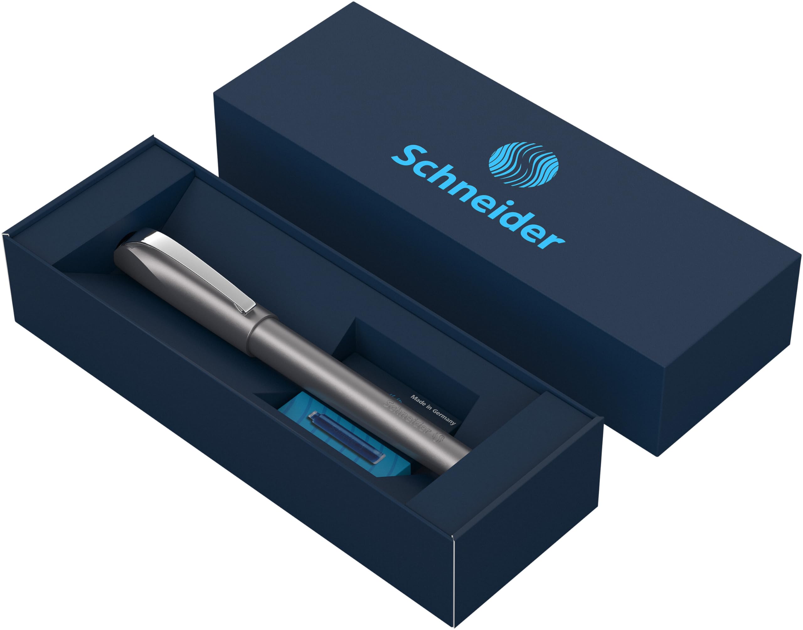Schneider Ceod Shiny - Juego de bolígrafos roller (incluye estuche de cartón, cartuchos de tinta estándar, para diestros y zurdos), color gris