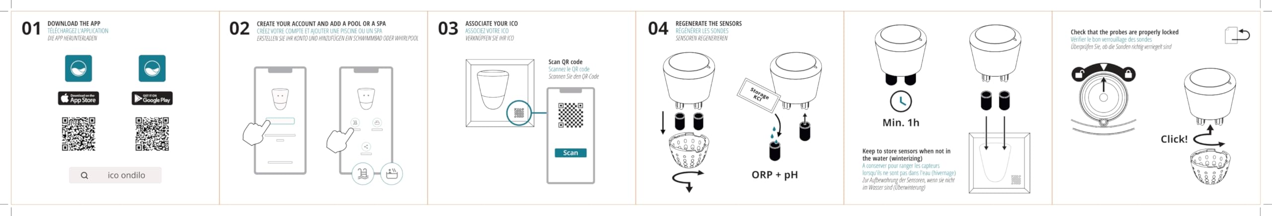 Ondilo ICO Spa V2 Essential+ Chlore Brome – Analyseur d’Eau connecté Spa | Mesures 1 fois/heure pH, ORP, température de l’eau – Kit de calibration inclus - Recommandations personnalisées