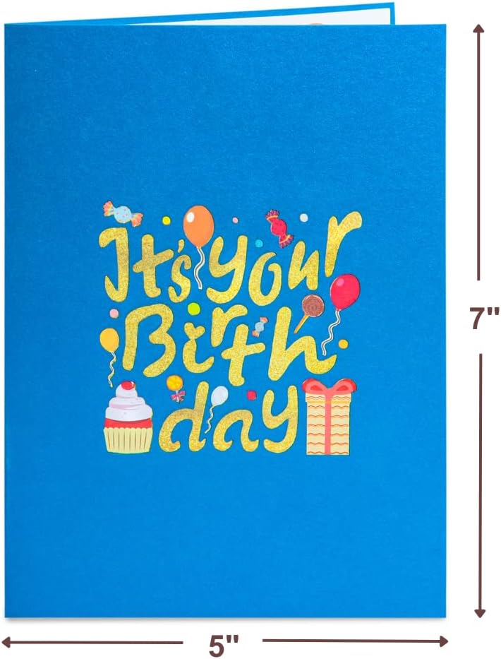 Paper Love Happy Birthday Party, Pop Up Birthday Card, Handmade 3D Popup Bday Greeting Cards, For Him Her Boy Girl Kids Adults, 5" x 7"