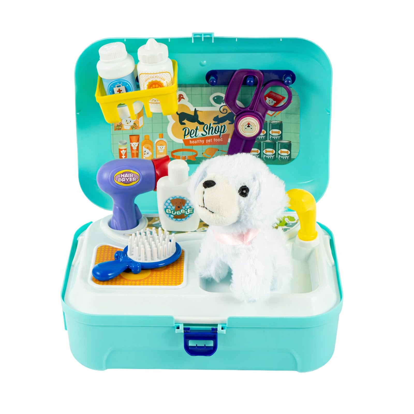 BREEZENEST Kids Vet Kit Dog Grooming Toy Set, Pet Care Pretend Play Toys with Plush Puppy & Carrier Backpack, Veterinary Role Play Games for Boys Girls Age 3 4 5, Educational Animal Doctor Gift