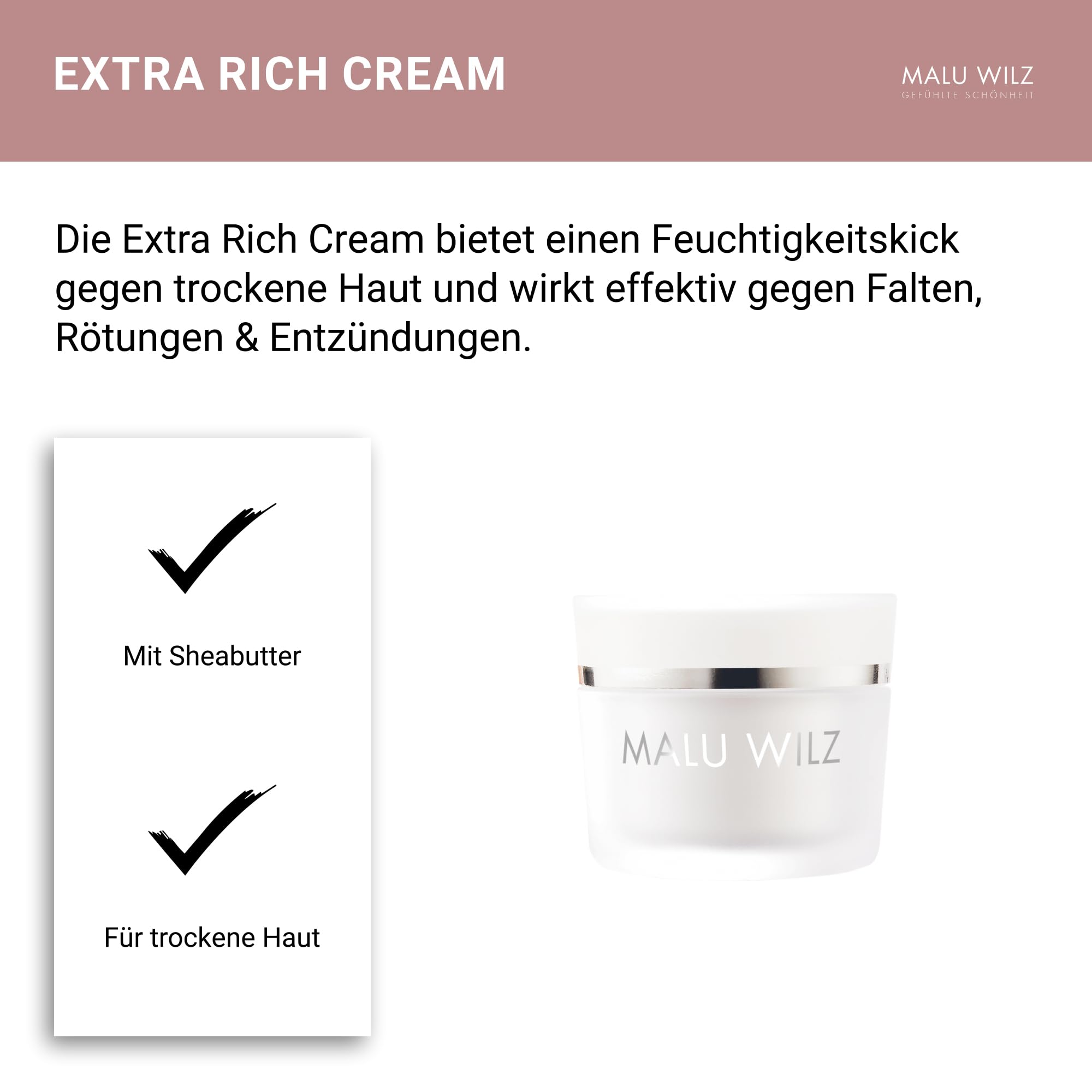 Malu Wilz Extra Rich Cream Feuchtigkeitscreme Gesicht 50ml I Anti Aging Gesichtspflege für trockene Haut I Anti Falten Creme, reich an Hyaluronsäure