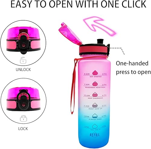 Miniatura 4 de YF-TOW Botellas de agua, botella de agua deportiva, botellas de agua a prueba de fugas de 34 onzas con tiempo y colador de frutas, sin BPA, sin