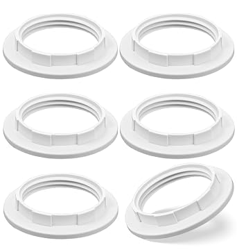 6Pcs Lamp Shade Rings, White E26 Socket Rings for Lamps, Standard Base Lamp Shade Adapter Ring Holder Replacement, Fits 1-1/2" Threads, Easy to Install