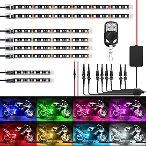 Nilight 8PCS Motorcycle RGB Led Light Kit with RF Wireless Remote Cover
