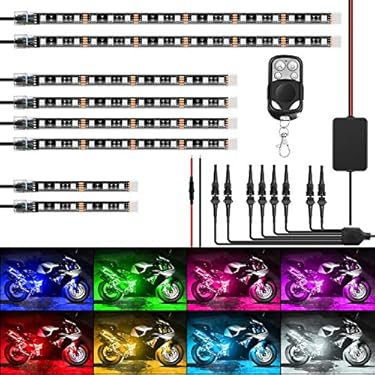 AMAZON - Nilight 8PCS Motorcycle RGB Led Light Kit Waterproof Multi-Color Atmosphere Lights Lamp with 4Key RF Wireless Remote for Harley Davidson Honda Kawasaki Suzuki, 2 Years Warranty (TL-42)