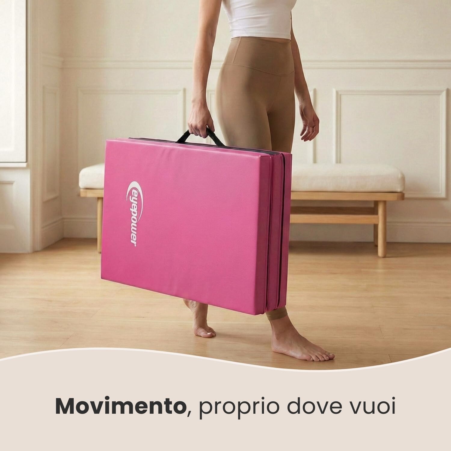 eyepower Tappetino Ginnastica Pieghevole 180x60x5 cm - Materassino Ginnico Spesso - Tappeto per Attività Artistica da Casa - Superficie per Acrobatica Yoga Sport - Tappetini Antiurto per Bambini