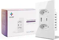 EKAZA Tomada de Parede inteligente Dupla, Com entrada USB + USB-C Type-C, 10A,4x2, Wi-Fi+Bluetooth, 5V 2.1A, compatível com Google Assistente e Alexa - T217WB