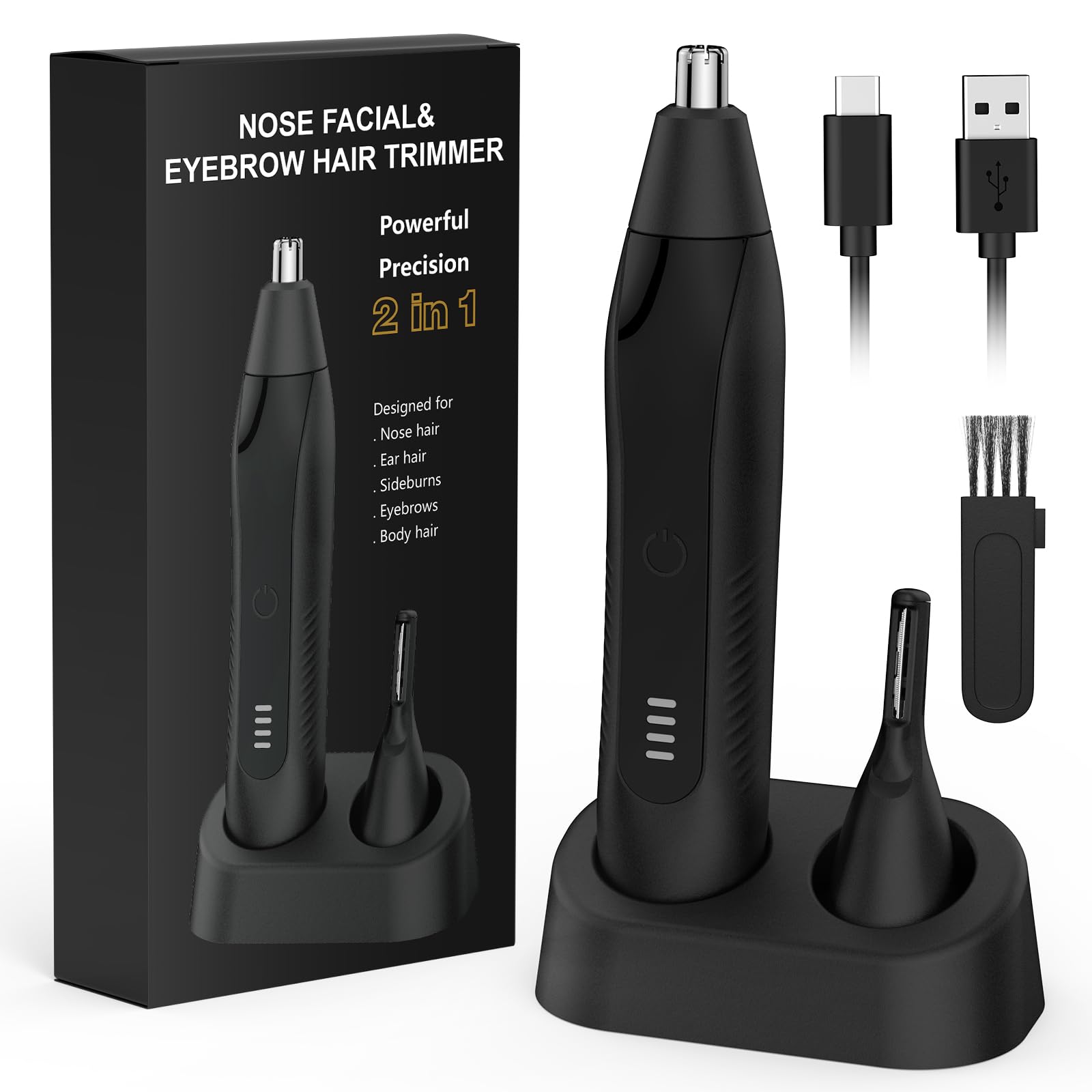 Nasenhaartrimmer, Wiederaufladbar Nasenhaarschneider 2 in 1 Set,Ohrhaarschneider mit Doppelschneideklingen Professioneller schmerzfreier Augenbrauen und esichtshaartrimmer S05