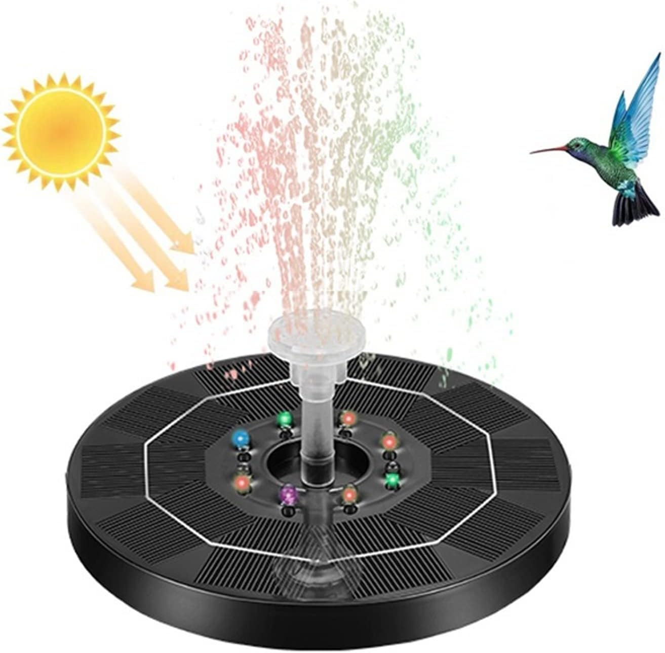 BAICAOLIAN Solar Fountain Light Hummingbird Bird Bath Solar