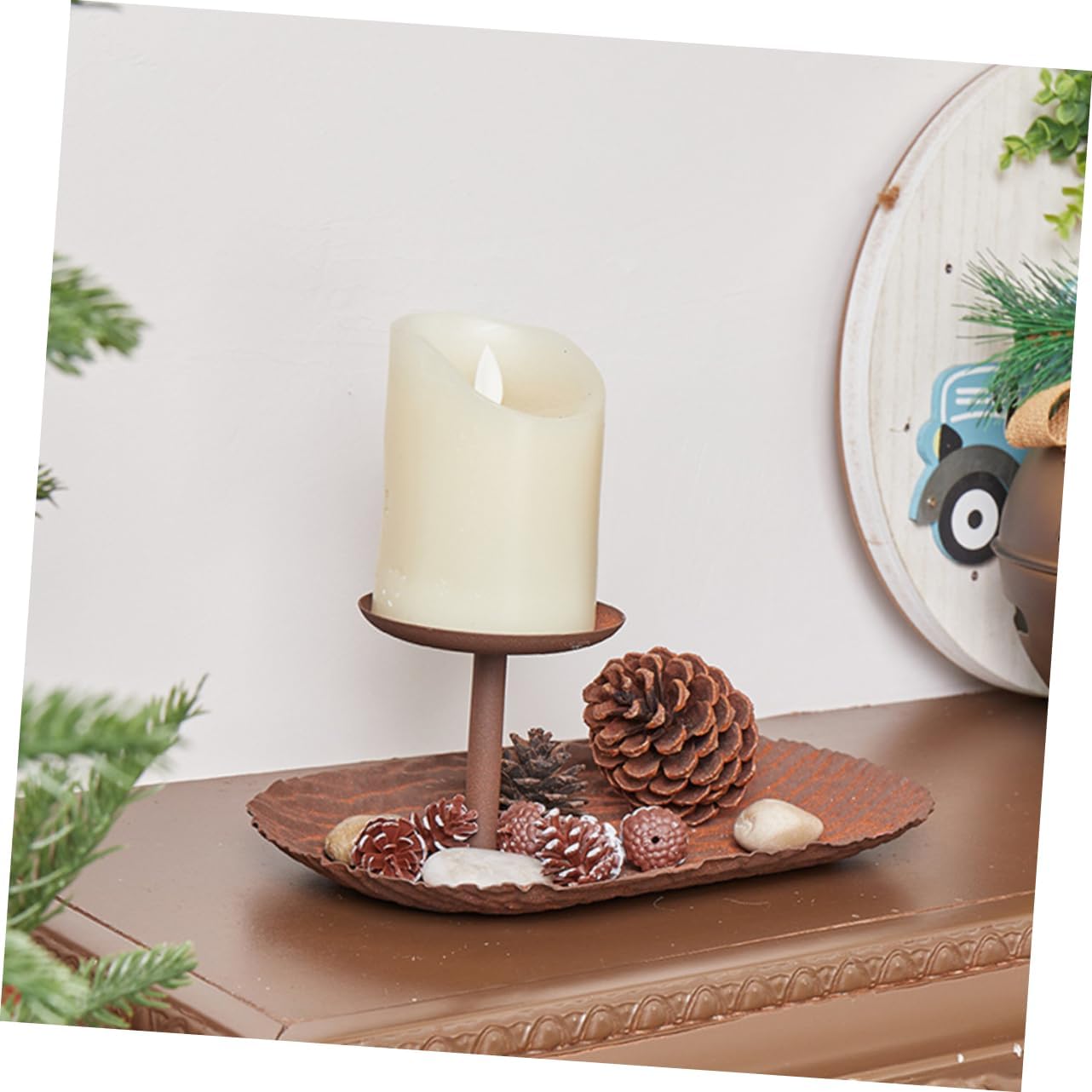 Didiseaon Christmas Candle Holder Stone Decor Elegant Candlestick for Holiday Table Centerpiece Xmas Party Supplies
