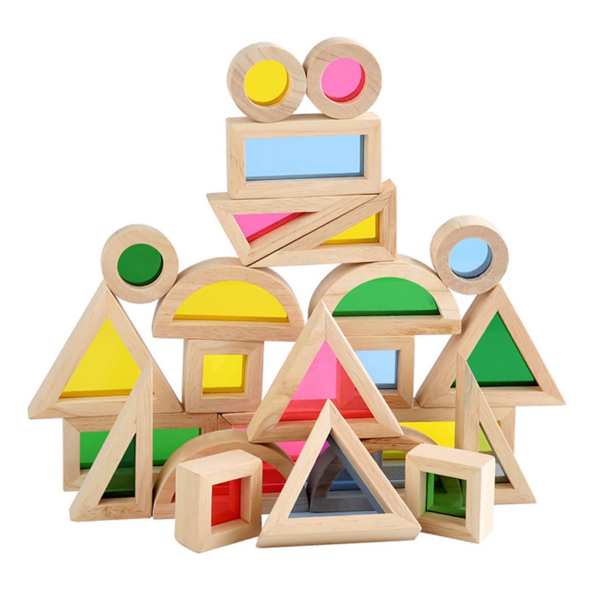 Gatuida 24 Pezzi Blocchi Impilabili in Legno Colorati Giocattolo Educativo Montessori per Sviluppo Intelligenza e Coordinazione Mano-Occhio per Casa e Scuola