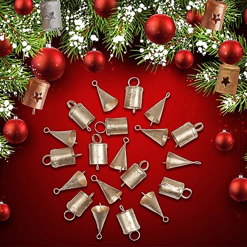 DIYANA IMPEX Vintage Indian Tin Bells Rustic Cow Bells Christmas Tree Decorations Pack of 20 (Gold), Gold Rustic - Image 3