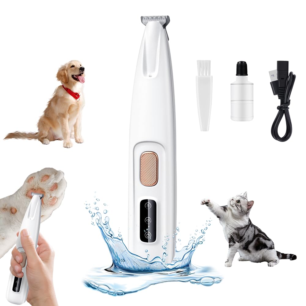 Tondeuse pour Pattes Chien Silencieuse, Tondeuse pour Chien et Chat, Lames Céramique et Inox, LED Intégrée, Rechargeable USB, Étanche, Toilettage Zones Sensibles pour Pattes, Yeux, Oreilles