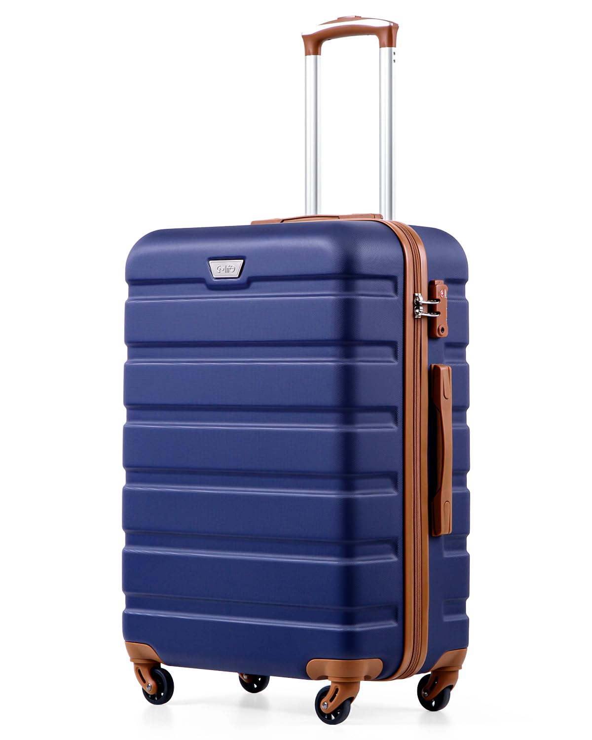 COOLIFE 24 Inch Medium Suitcase for Holiday Travel, Cruises and Studying Abroad, ABS+PC, Lightweight Durable Luggage with 360° Spinner Wheels, YKK Zipper, Telescopic Handle, TSA Lock, Blue/Brown