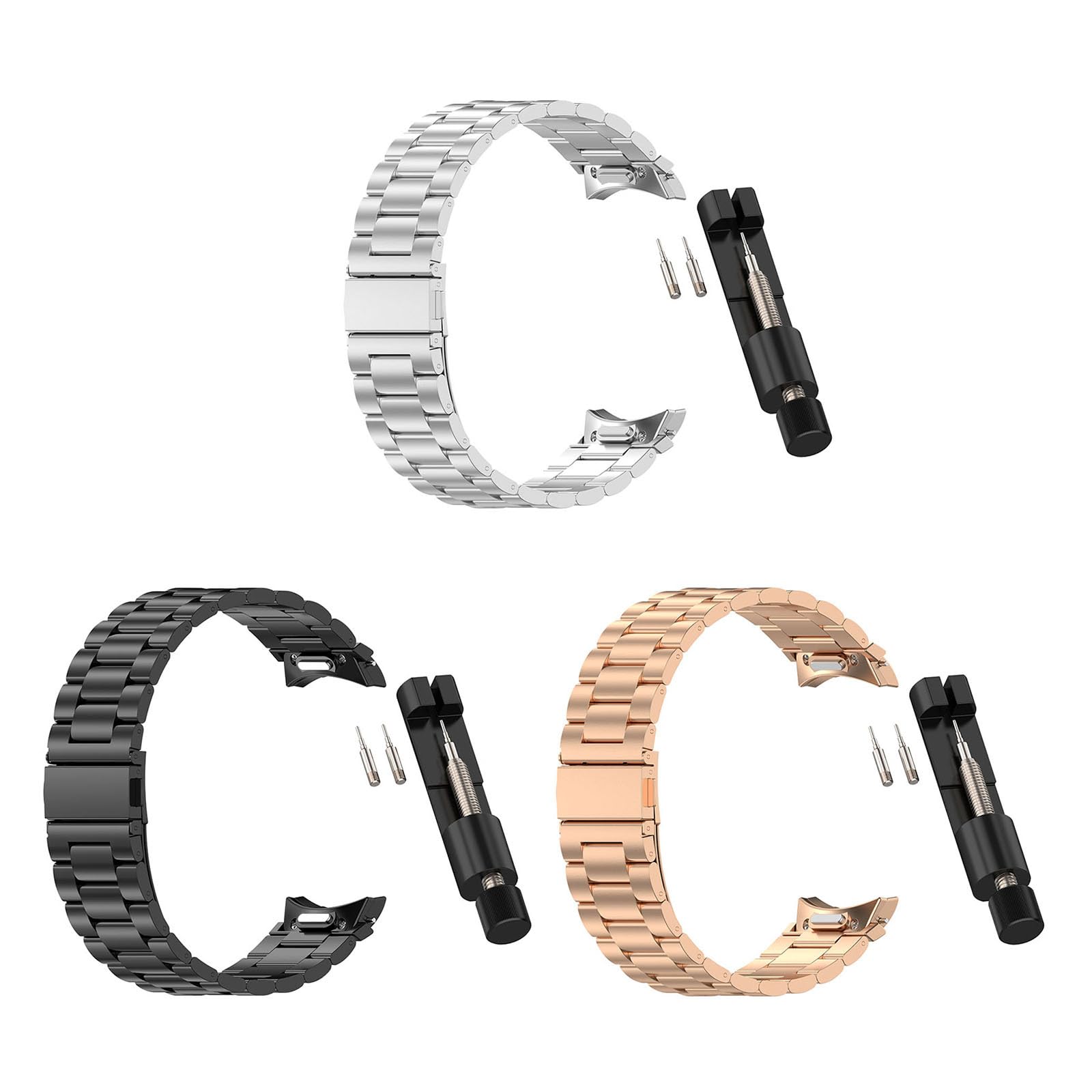 Correa de metal de liberación rápida con tres cuentas para reloj inteligente 7/6/5/4, unisex, correa reemplazable