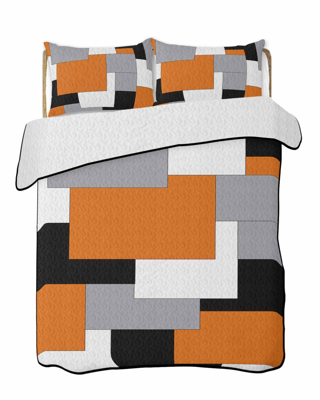 LOT BASIC 3-Piece Summer Quilt King Size, Abstract Geometric Art Lightweight Cooling Bedding Comforter Blanket with 2 Pillow Shams, Orange Black Gray Bedspreads Quilted Coverlet Sets 96
