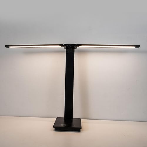 Lámpara de escritorio LED de doble brazo oscilante, regulable, lámpara de mesa plegable ajustable con puerto de carga USB, lámpara de tareas de