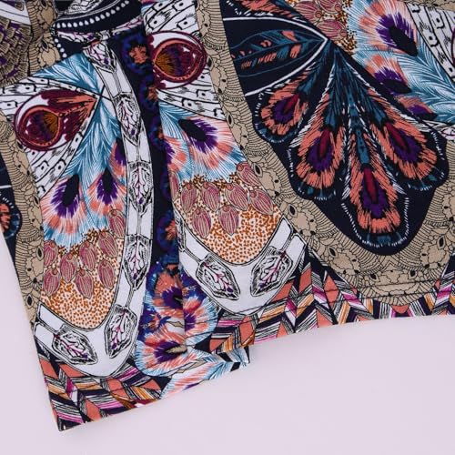 DJT Women's Casual Ruched Waist Handkerchief Hem Flowy Midi Skirt Medium Blue Feather Print - Thumbnail 3