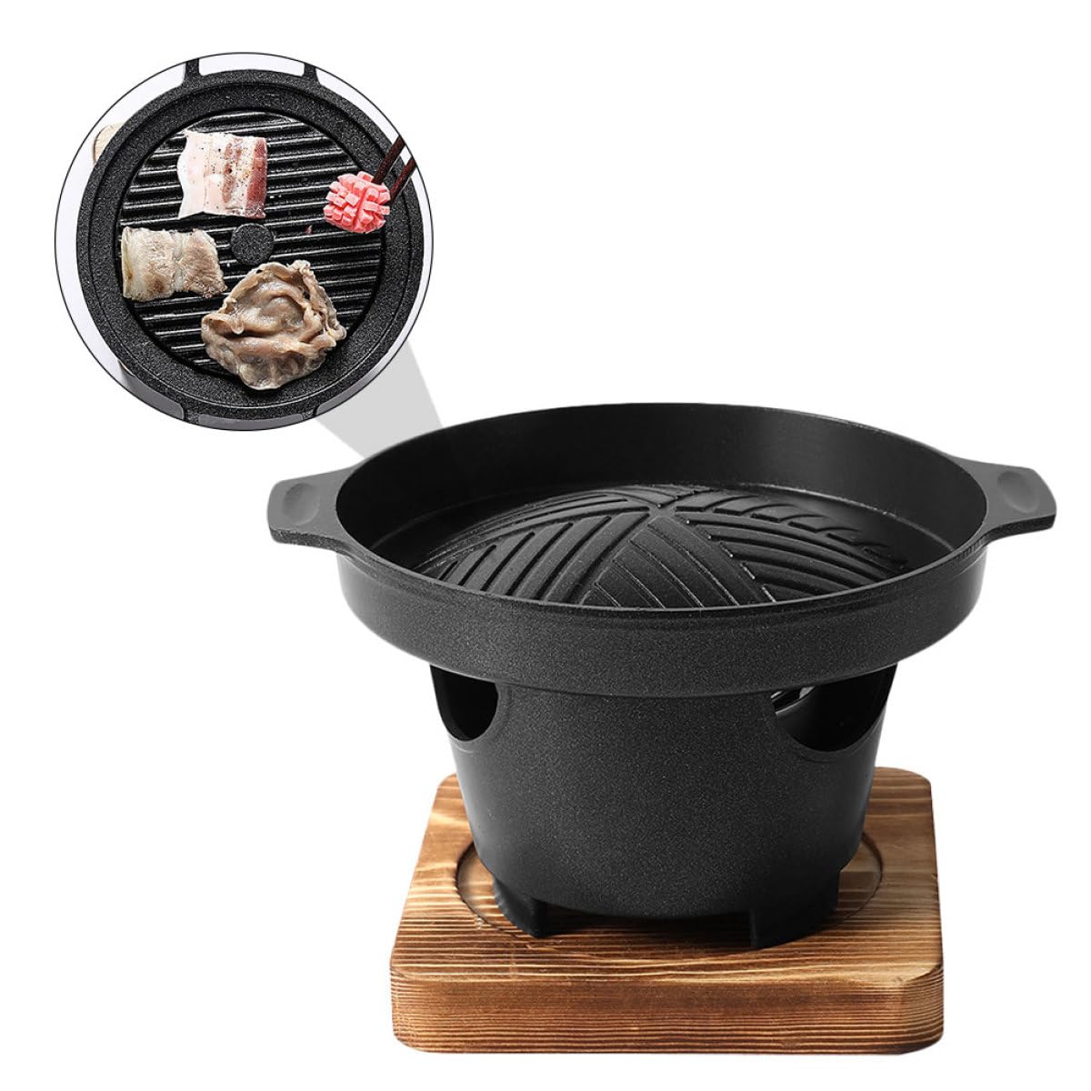 Horno Pequeño para Barbacoa de Interior de Aluminio, Parrilla de Carbón Portátil, Mini Barbacoa sin Humo Triángulo y Tabla de Madera, Utensilio Práctico para Camping y Cocina