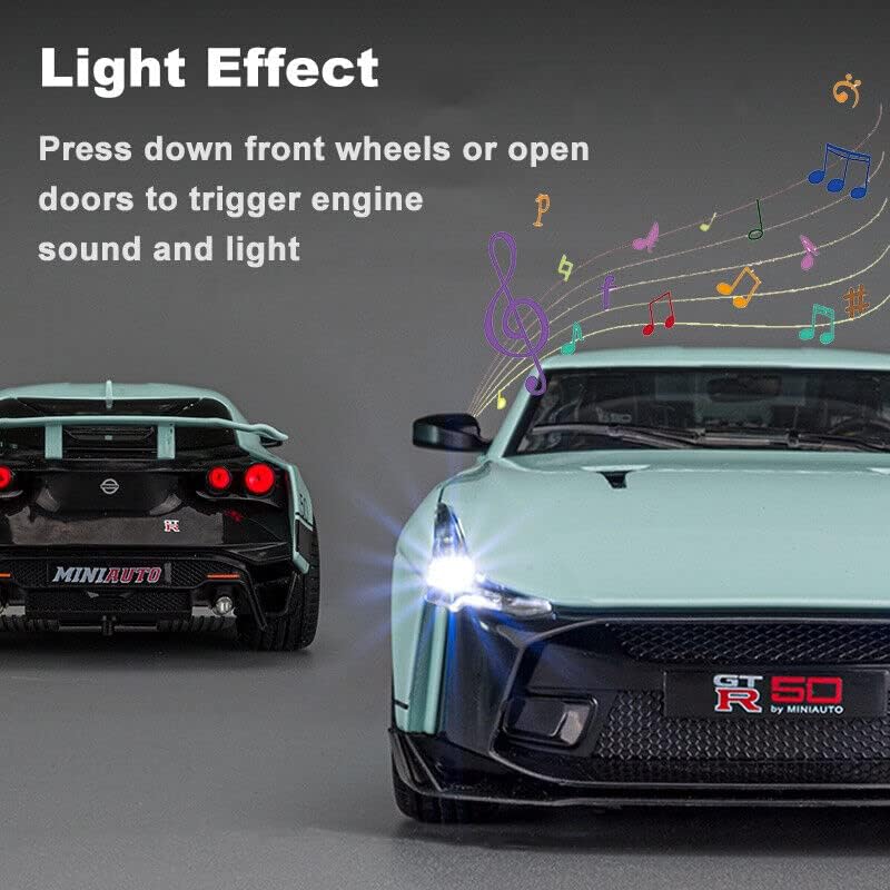 Image of Scale Exclusive Alloy Metal Pull Back | Die-cast Car Model with Sound Light Mini Auto Toy for Kids Metal Model Toy Car with Sound and Light (1.24 Scale -NI-SSAN GT-R50-L Green)