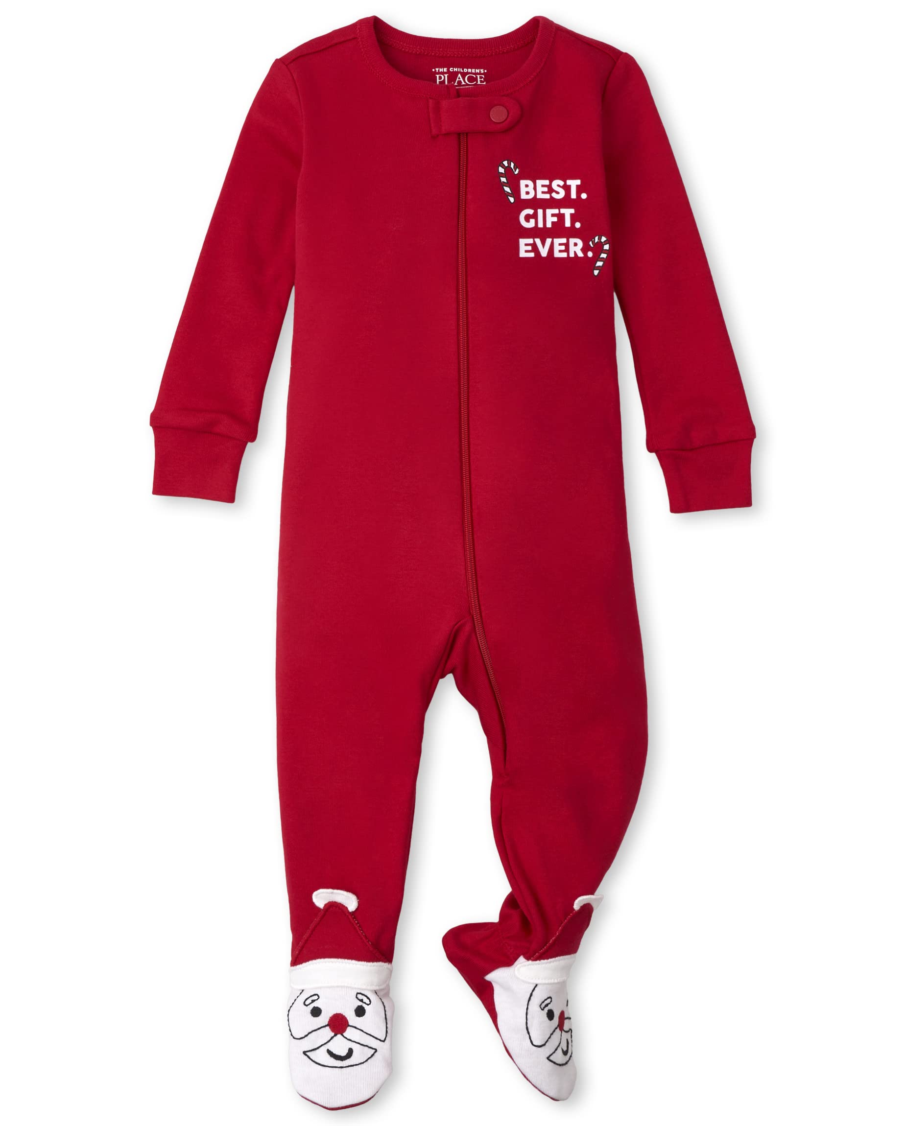 The Children's Place Dziecko unisex maluch Mikołaj przytulny krój bawełna jednoczęściowa piżama śpioszki, rubinowy, 6-9 Miesiące