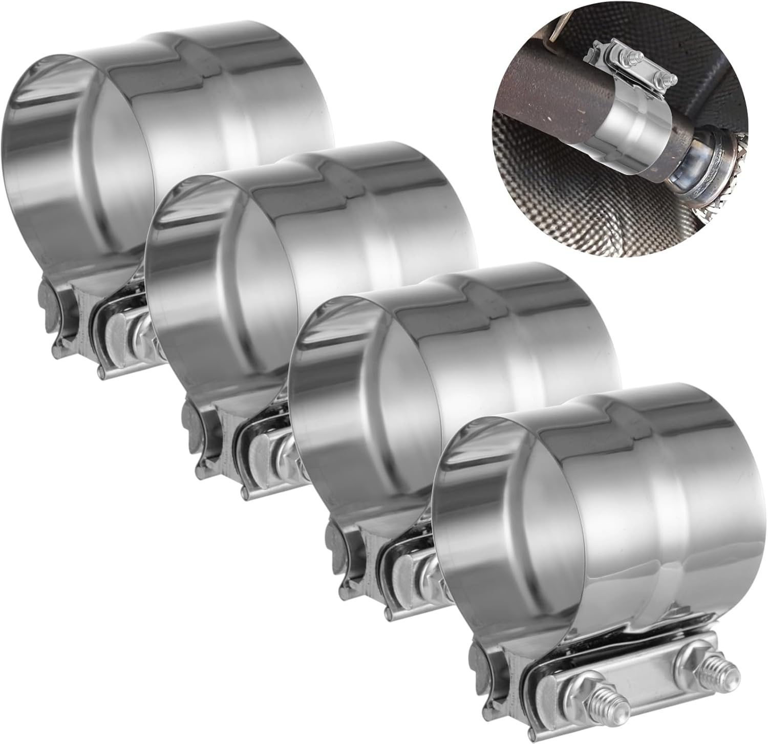 3" Exhaust Clamps, 4 Pcs Stainless Steel Lap Joint Band Clamps with M10 Bolts for Mufflers, Pipes, Converters, Ideal for Automotive Exhaust Repair, HVAC Connections