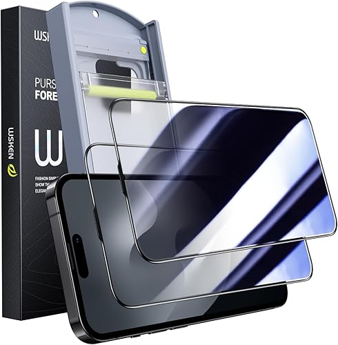 WSKEN Protector de pantalla de privacidad para iPhone 15 Pro Max 24 Anti Spy Cero burbujas Eliminación automática de polvo Antideslumbrante de