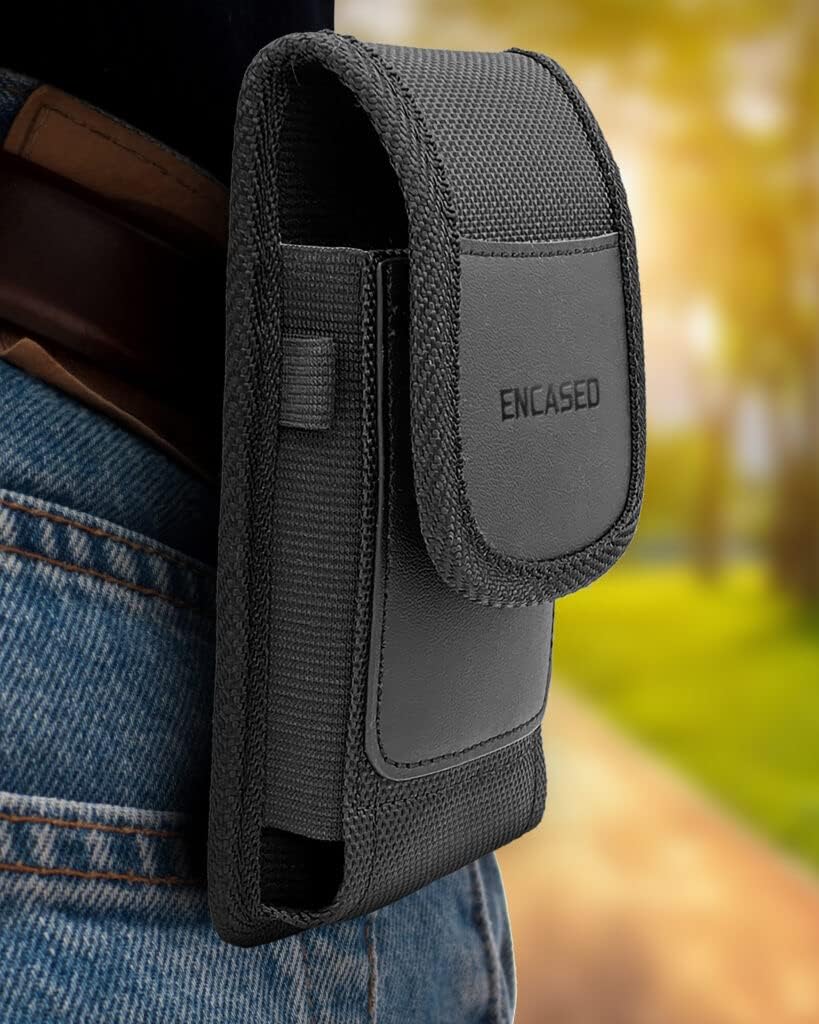 Encased Cell Phone Nylon Belt Pouch Holster Clip Compatible with iPhone 17, 16, 15, 14, Samsung S24 Plus, 23 22 (Case Compatible) (Large) - Image 3