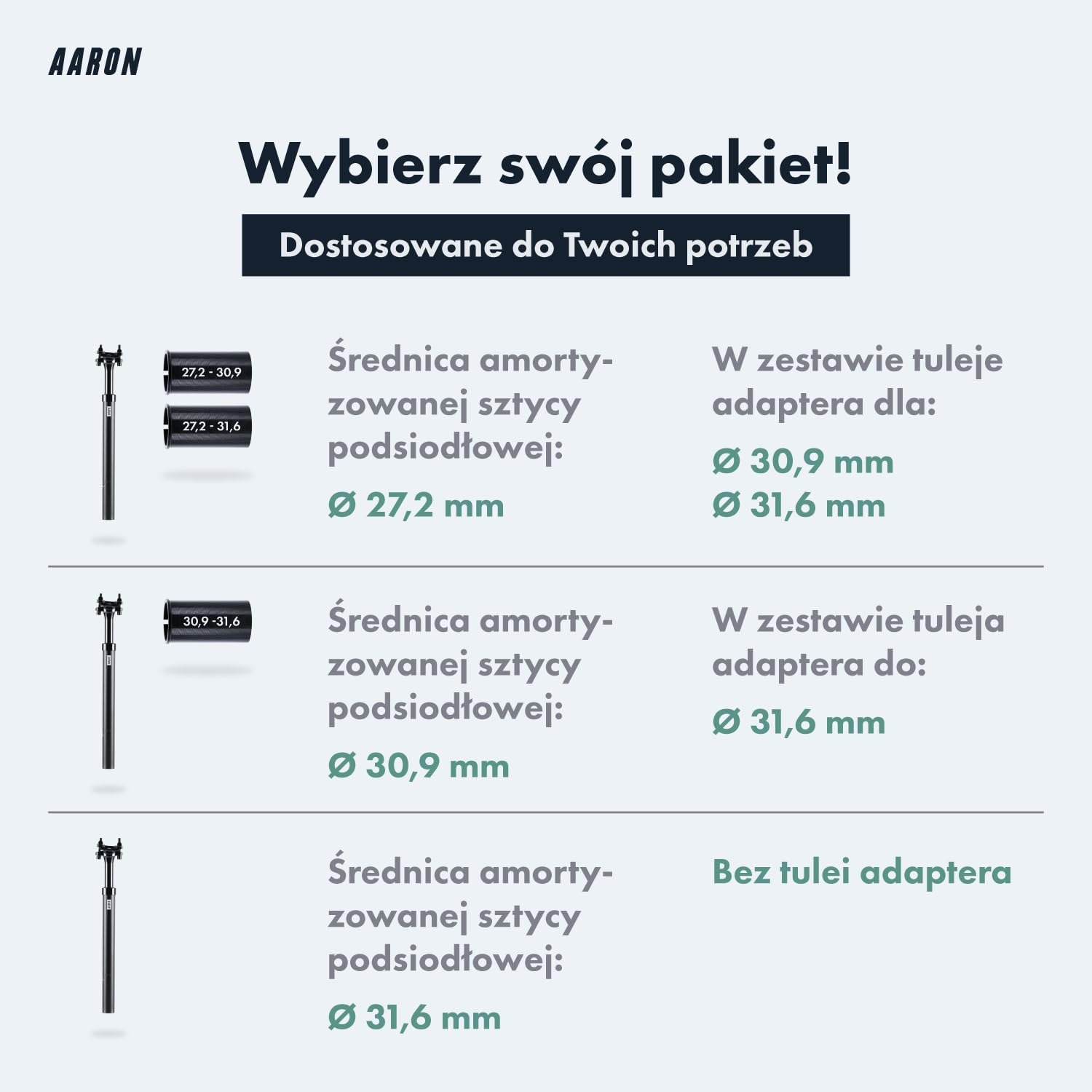AARON Shock amortyzowana sztyca podsiodłowa o średnicy 27,2, 30,9 lub 31,6 mm – amortyzowana aluminiowa sztyca podsiodłowa o długości 350 mm – amortyzowana sztyca podsiodłowa do rowerów elektrycznych