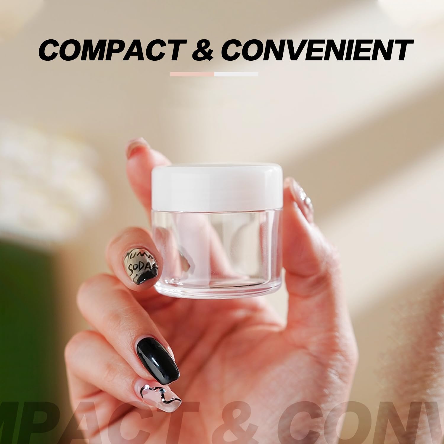 VASANA 24 contenitori vuoti vuoti in plastica trasparente da 20 g, 20 ml, con coperchio a vite in plastica bianca, per trucco, creme, lozioni, ombretto, unghie, polvere, gemme, perline, gioielli