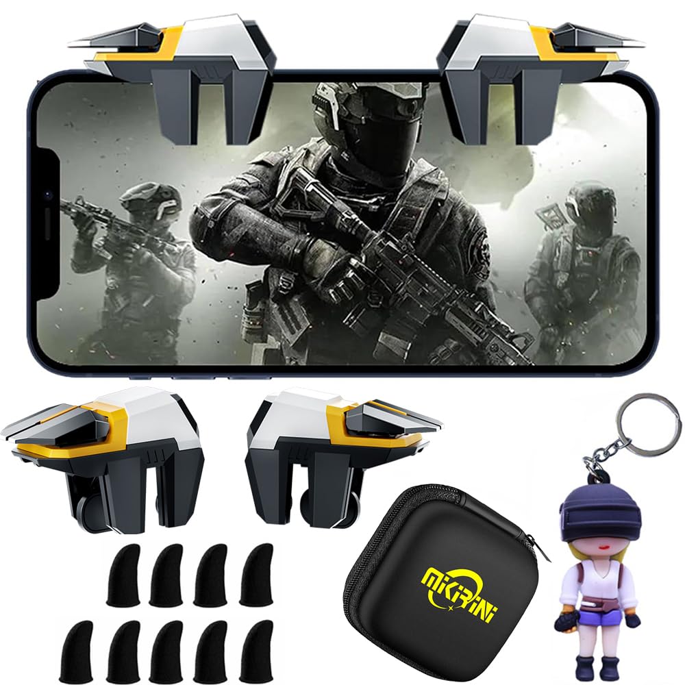 13 in 1 PUBG Mobile Phone Gaming Controller for Android Phones & iPhone | For Pubg/Call of Duty/Fortnitee, 6 fingers operation, max thickness 13mm, with phone game finger sleeves & Organizer Girl