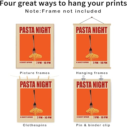 Miniatura 6 de Pósteres nocturnos de pasta retro, arte divertido de comida de fideos, arte de mediados de siglo, lienzo de cocina moderna de mediados de siglo,