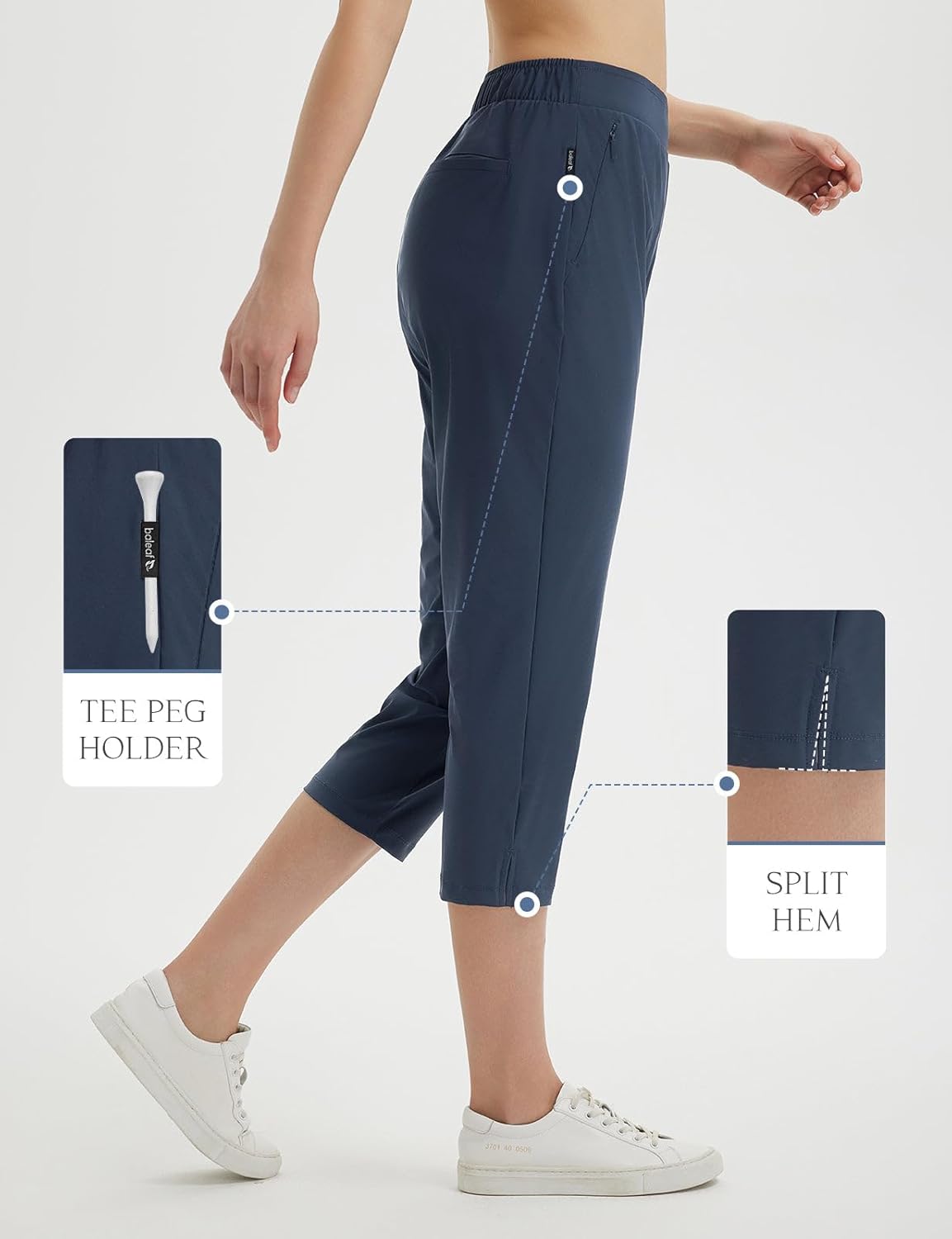 baleaf 20'' Women Capris with Pockets Stretch Golf Work Dress Cropped Pants Straight Leg High Waisted Pull On Summer - Image 3