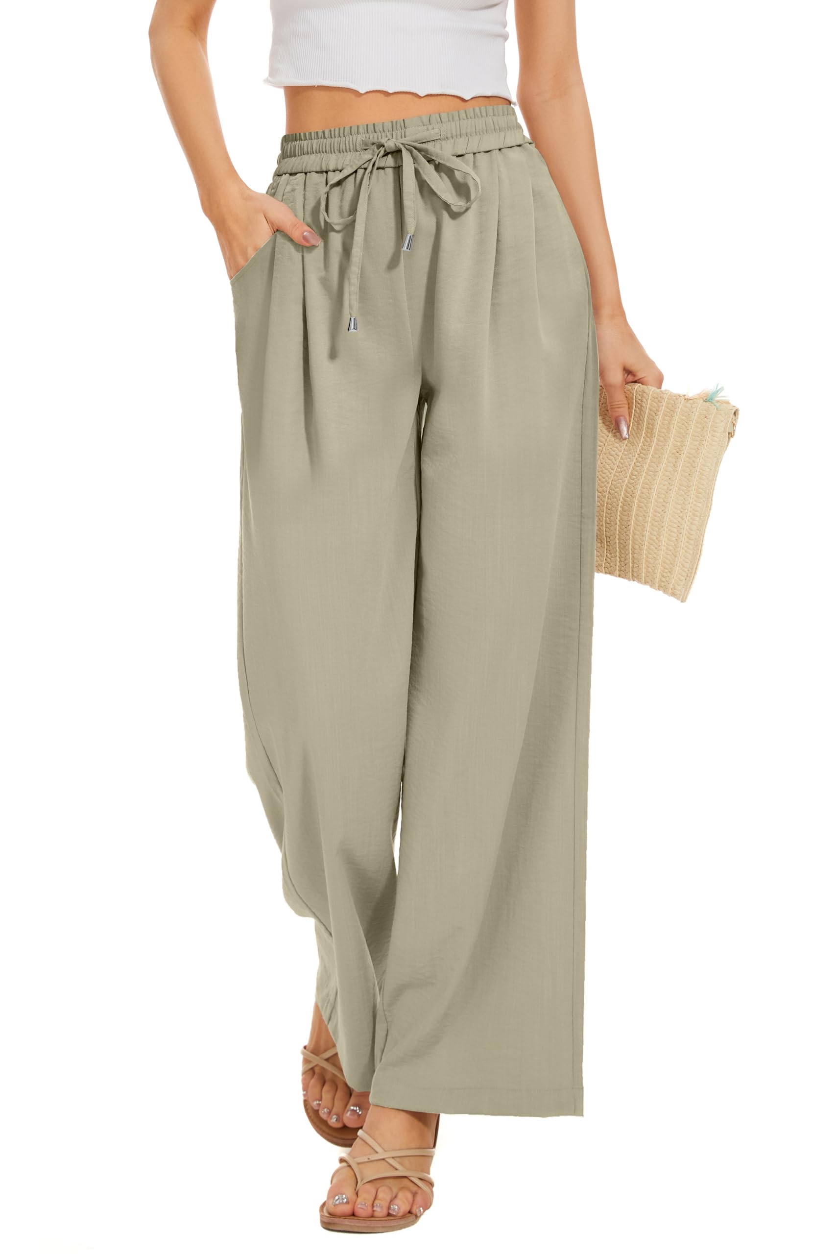 FUNYYZO Wide Leg Pants Women's High Elastic Waisted in The Back Business Work Trousers Long Straight Suit Pants — view 29