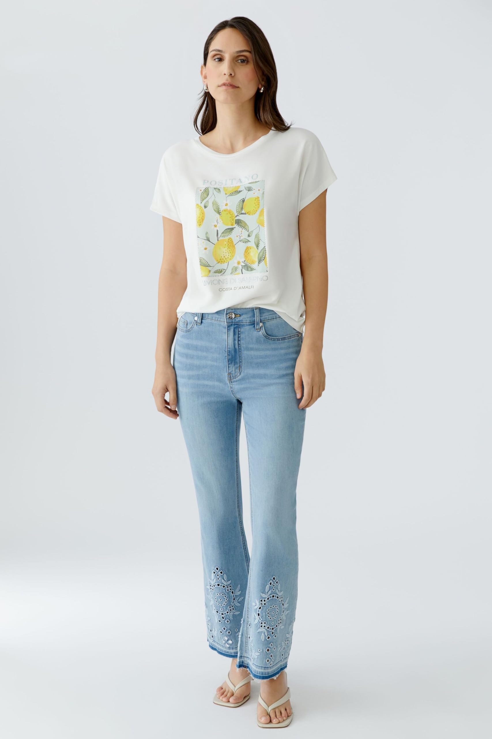 Oui Damen T-Shirt lässig geschnitten Platziertes Motiv