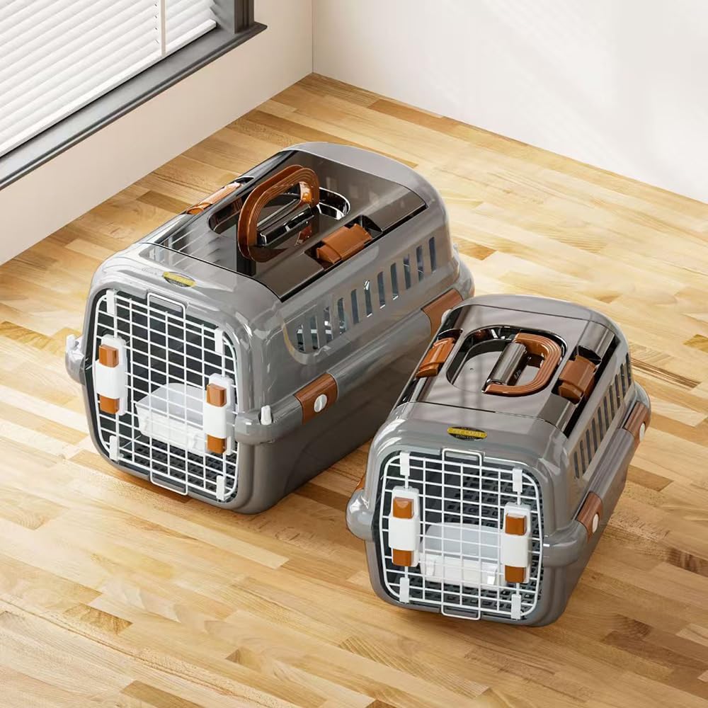 New Dog and Cat Kennel, Hard Sided Travel Pet Carrier, Top Front Load Ventilation Cat Crate for Small Dogs Outdoor Traveling Hiking Camping Picnic(Color:Gray)