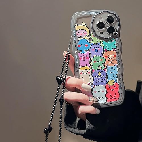 Miniatura 3 de LOLAGIGI Funda negra para iPhone 13 Pro Max con forma de marco de onda rizada de monstruos de dibujos animados Kawaii, diseño femenino de dibujos