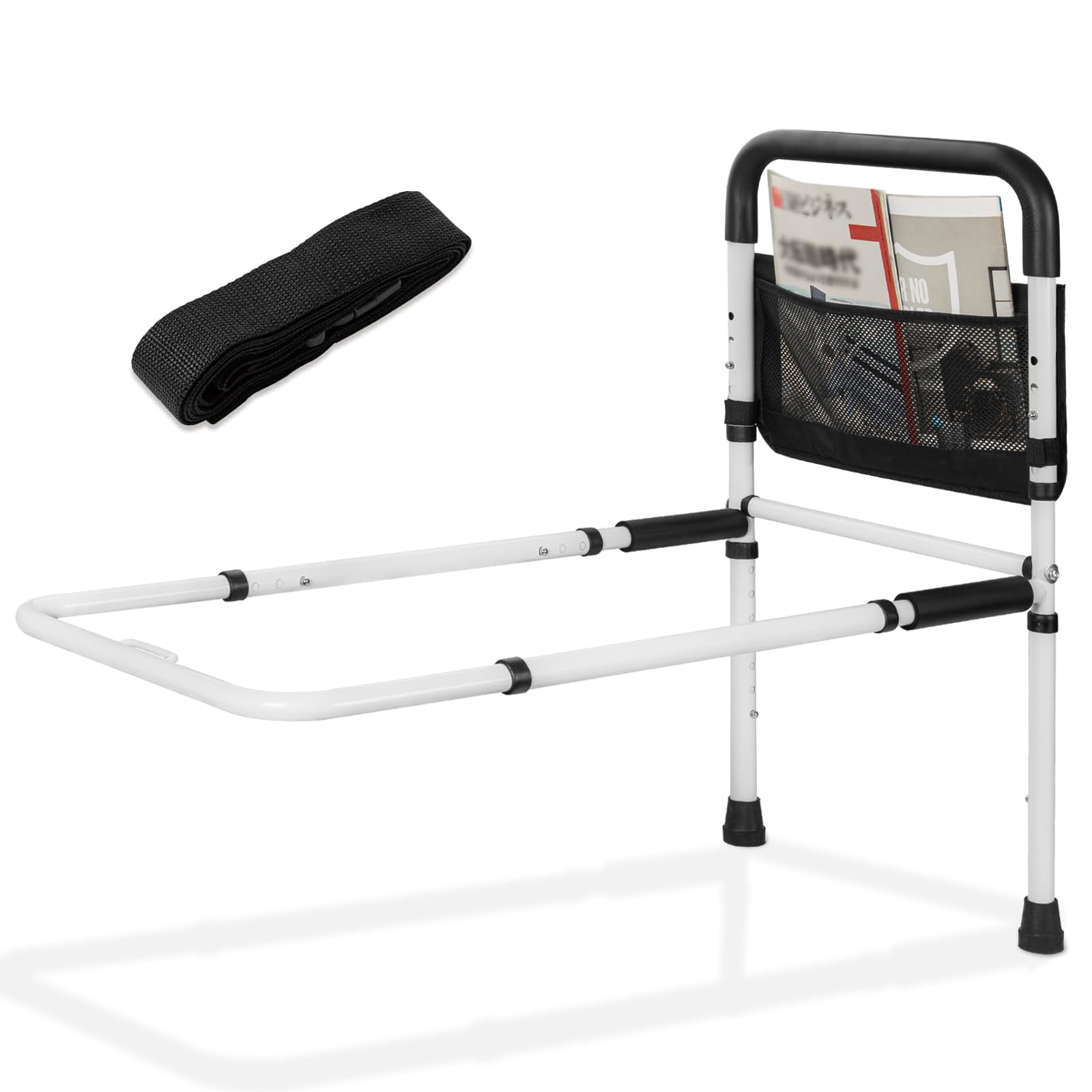 OUUTMEE Barriera del letto con piede di sostegno, regolabile in altezza, max. 150 kg | Maniglie per letto di sostegno, maniglia antiscivolo, borsa di stoccaggio, anti-caduta e sicurezza per anziani