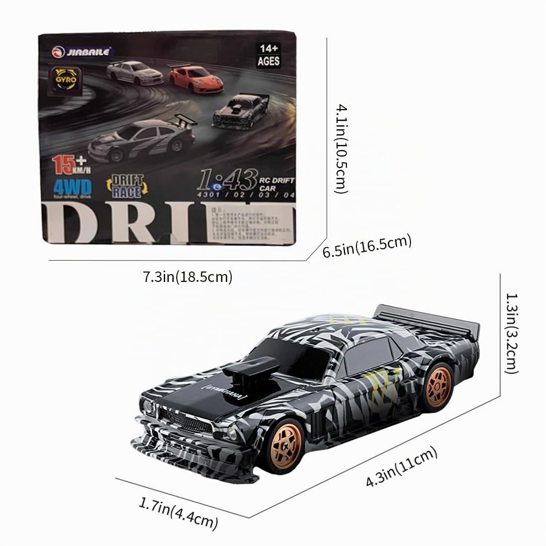 Modellino di Auto da Corsa Mini Drift RC Elettrica con Kit Luci 1/43 Scala 2.4G Proporzionale Completo (Versione RTR/Nero & Bianco) (Nero & Bianco（Versione Giroscopio）)
