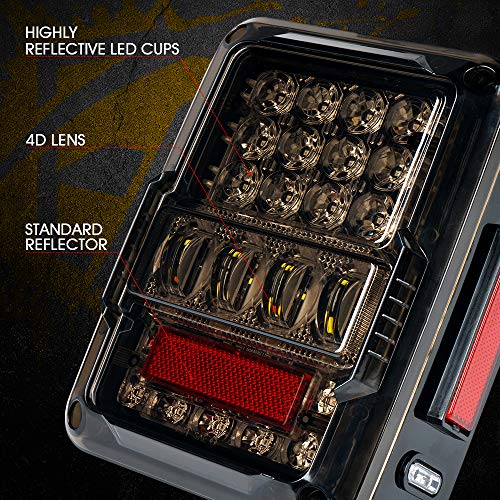 Image of Xprite 4D Smoked LED Tail Lights Compatible with 2007-2018 Jeep Wrangler JK | Signal /Brake /Reverse /Running Light, EMC Build-In, ABS housing, PMMA Lens, Waterproof, DOT Approved, Plug N Play