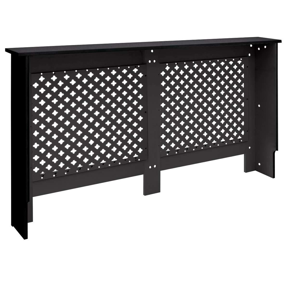 ECD Germany Cubierta del Radiador 152x19x82 cm MDF Negro Lacado Revestimiento Protector Moderno de Calefacción Patrón de Panal Superficie de Estantería Útil de Madera para Sala de Estar Dormitorio