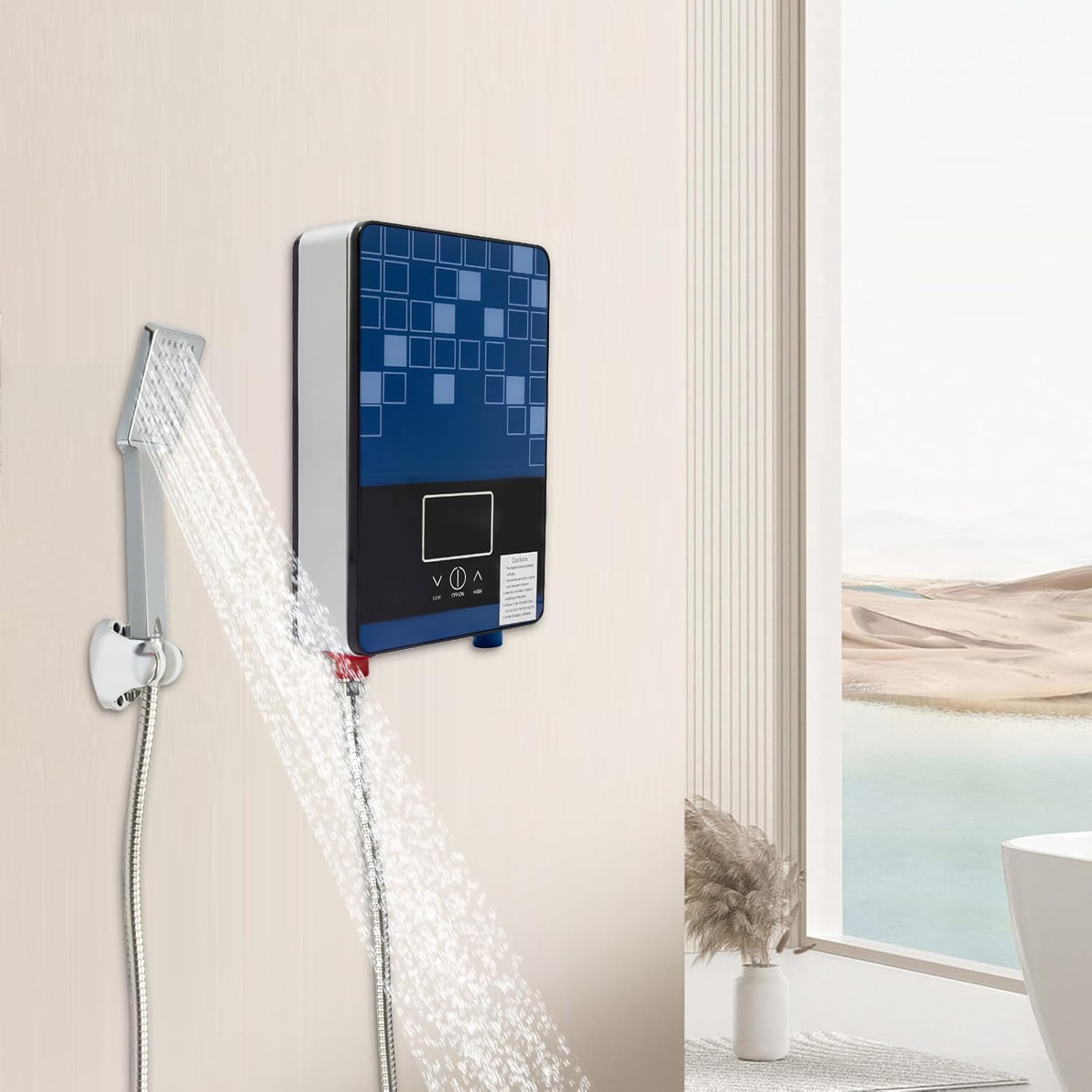 110V Tankless Electric Hot Water Heater Set,Wall-mounted Instant Water  Heater On Demand Bath Shower with LED Digital Display,Touch Control Water