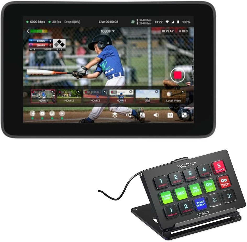 YoloBox Ultra Portable Multi-Camera Encoder/Switcher/Monitor/Recorder Bundle with YoloLiv YoloDeck Control Panel for YoloBox