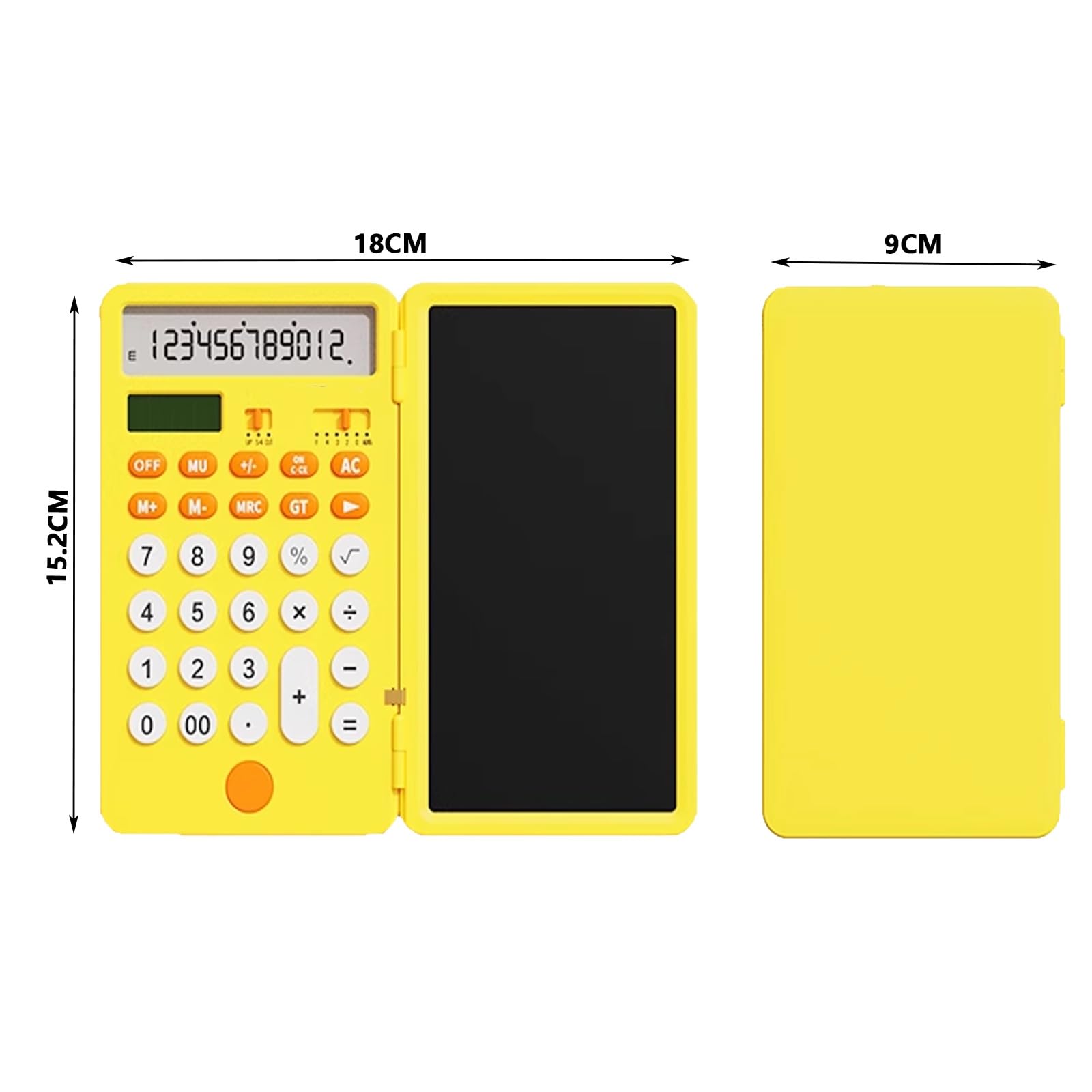 Calculatrice Scientifique Écran LCD à 12 Chiffres Rechargeable avec Tablette Écritoire Calculette Simple 15.2×18cm，Approprié L'école la Maison Le Bureau(Yellow)