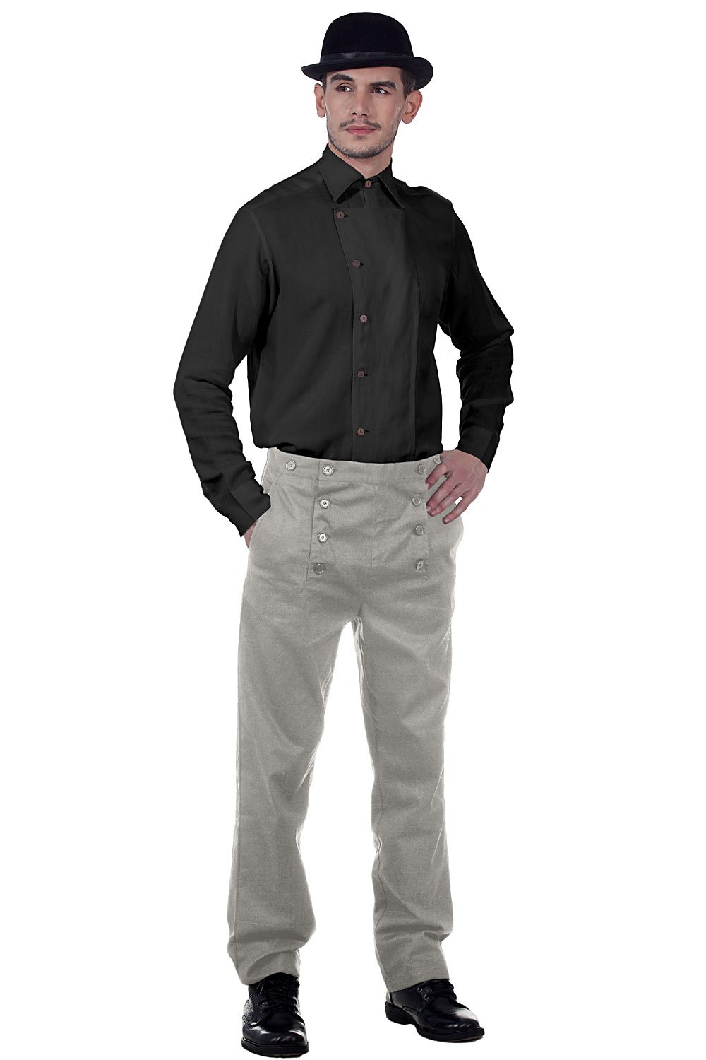 Pantaloni da uomo in 100% cotone, stile steampunk, stile vittoriano, colore: grigio nebbia