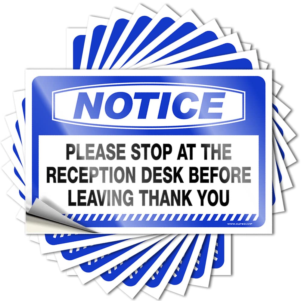 Mens Office Decor Stickers Durable Sweet | Notice Please Stop At The Reception Desk Before Leaving Thank You Golden Self Adhesive Sticker for Bike DIY(6X9CM)