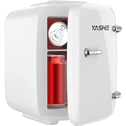 Mini Refrigerador Para Auto YASHE Mini Nevera, 4L Comética Pequeña Nevera para Dormitorio, CA 220V/ CC 12V para Coche, Enfriar y Calentar para Dormitorio, Portátil para Oficina, Escritorio (Blanco)