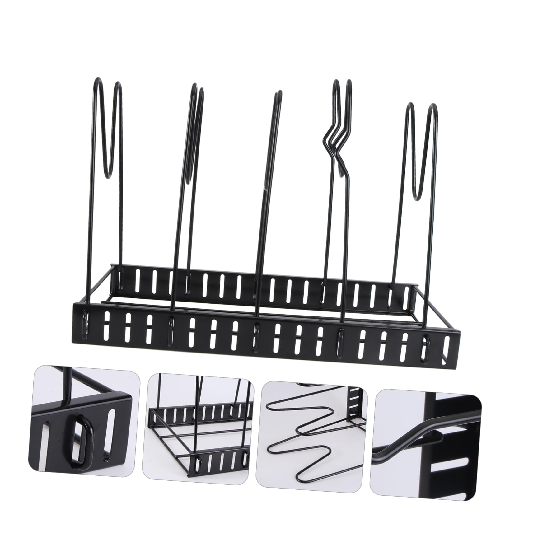 Cabilock 1 Set Multifunctional Kitchen Storage Rack Pot Cover Holder for Utensils and Kitchenware Easy to Clean Organizer Tray for Home and Restaurant Use Black