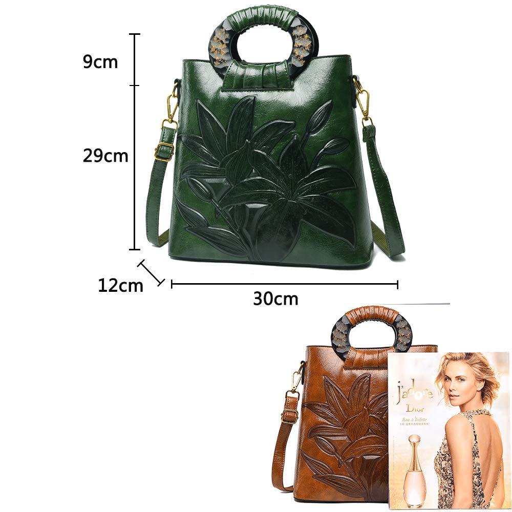 Borsa a mano con Tracolla da Donna Borse Manico in Legno Goffratura di Classica di Fiori Brose a spalla Verde