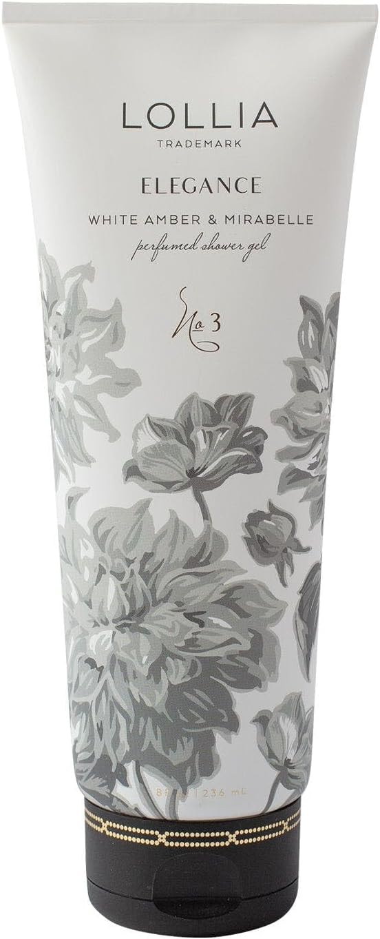 Lollia Elegance Shower Gel, 8 fl. oz. – White Amber & Mirabelle – Scented Shower Gel Body Wash, Shea Butter Body Wash, Bath Wash for Women, Beautiful Shower Gel, Moisturizing Body Wash